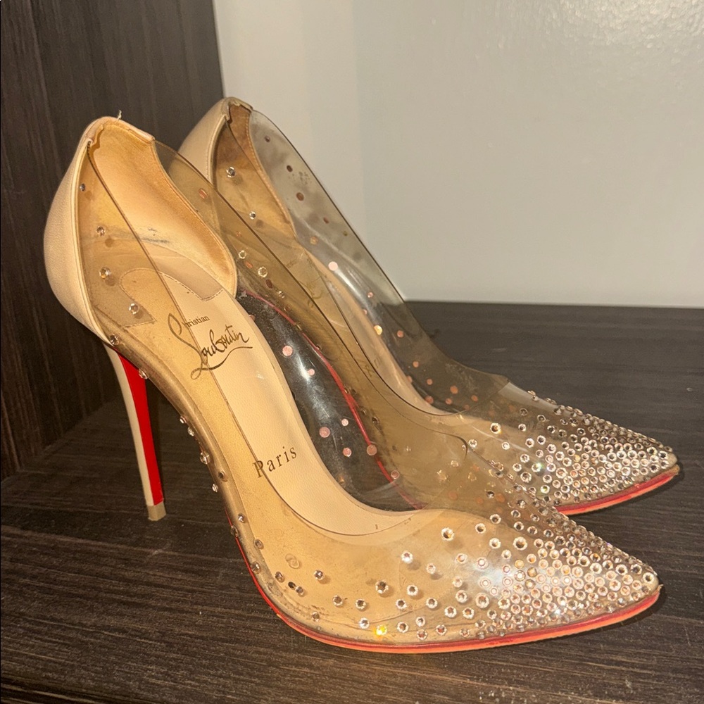 Christian Louboutin PVC/Leather Swarovski Strassed Heels